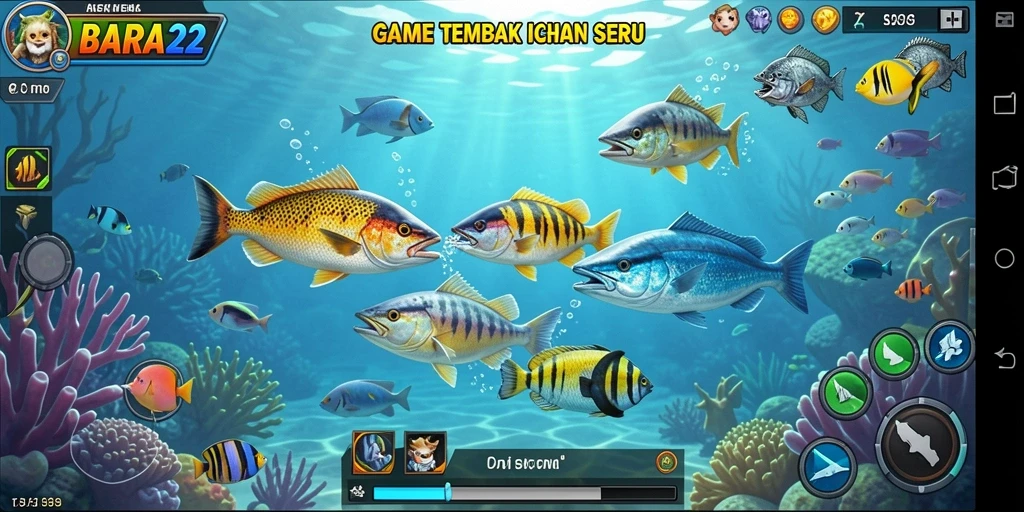 Screenshot gameplay BARA22 menunjukkan aksi seru menembak ikan.
