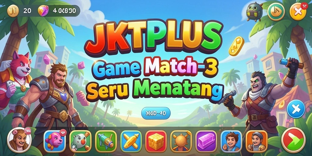 Gameplay seru JKTPLUS dengan tantangan Match-3 yang menarik.