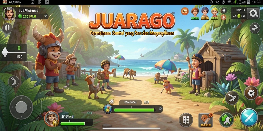 Tampilan gameplay JUARAGO yang menampilkan level menarik dan karakter unik.