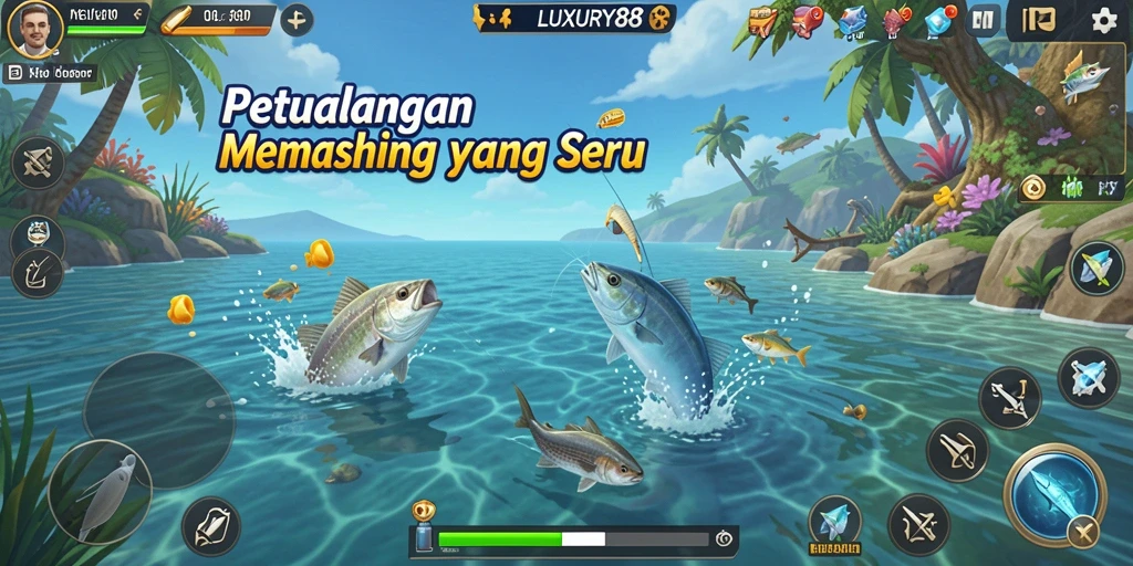Gameplay LUXURY88 yang menampilkan aksi memancing yang seru.