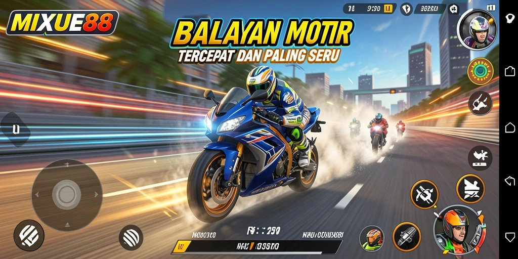 Screenshot MIXUE88 menunjukkan aksi balapan motor yang mendebarkan.
