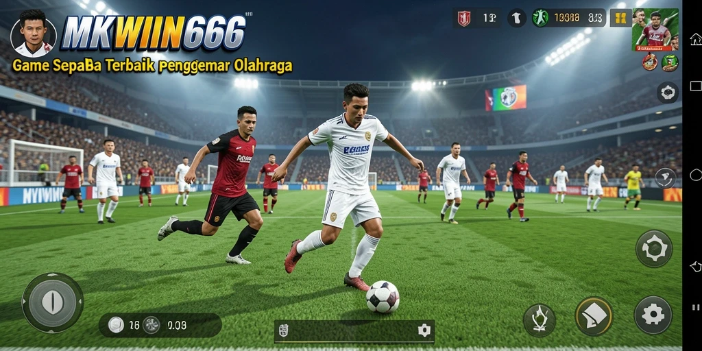 Tampilan gameplay MKWIN666 menampilkan aksi seru di lapangan sepak bola.