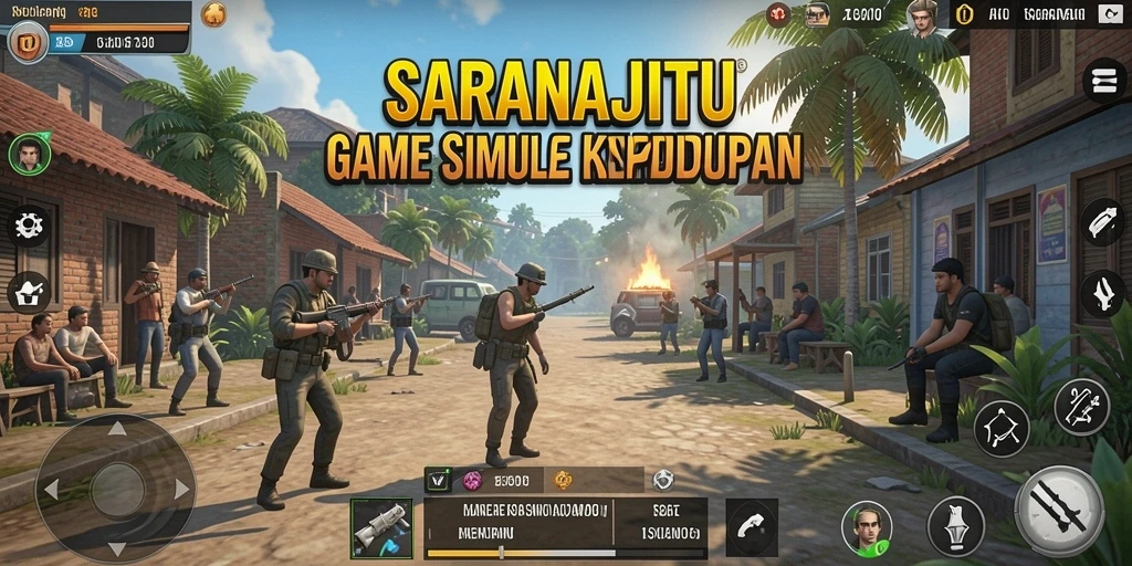 Screenshot gameplay SARANAJITU yang menampilkan interaksi karakter dalam simulasi kehidupan.