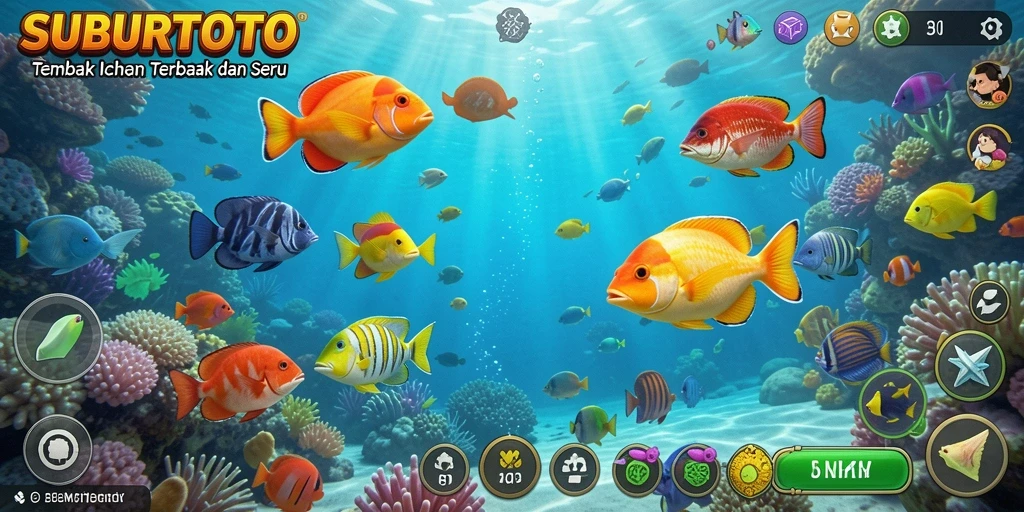 Tampilan gameplay seru dalam SUBURTOTO saat menembak ikan.